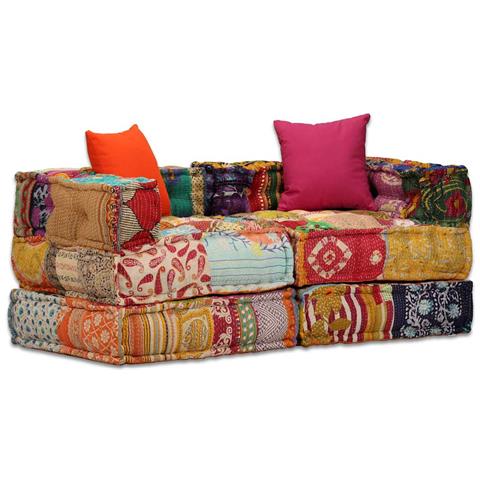 Lusso Casadino - Pouf Modulare A 2 Posti In Tessuto Patchwork - Foto 2