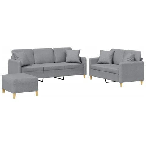 Set Divani 3 pz con Cuscini Grigio Chiaro in Tessuto - Foto 1