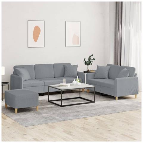 Set Divani 3 pz con Cuscini Grigio Chiaro in Tessuto - Foto 2
