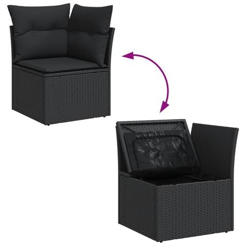 Divano Angolare da Giardino con Cuscini Nero in Polyrattan - Foto 9