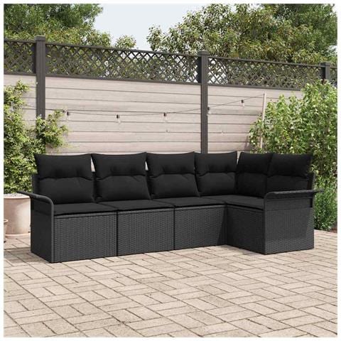 Set di Divani da Giardino  con Cuscini Nero Rattan Poli, Divano da Giardino  per 2 Persone con Storage e Cuscini Nero Rattan Poli - Foto 2