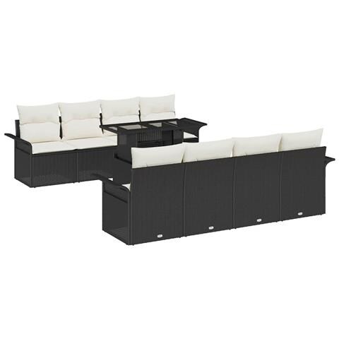 Set di Divani da Giardino 9 Pezzi con Cuscini Nero Rattan Polietilene - Foto 1
