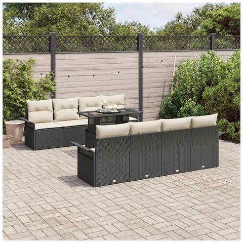 Set di Divani da Giardino 9 Pezzi con Cuscini Nero Rattan Polietilene - Foto 2