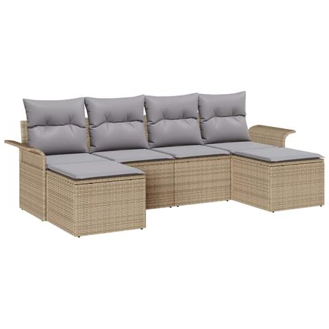 Set Divano Giardino 6 Pezzi con Cuscini Beige Poly Rattan, Divano Giardino 2 Posti con Ripostiglio e Cuscini Beige Poly Rattan - Foto 1