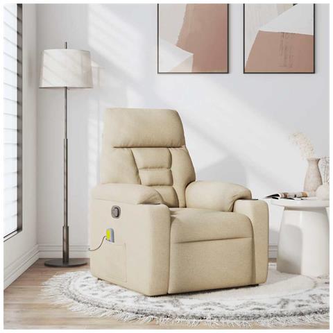 Poltrona Massaggiante Reclinabile Crema in Tessuto - Foto 2