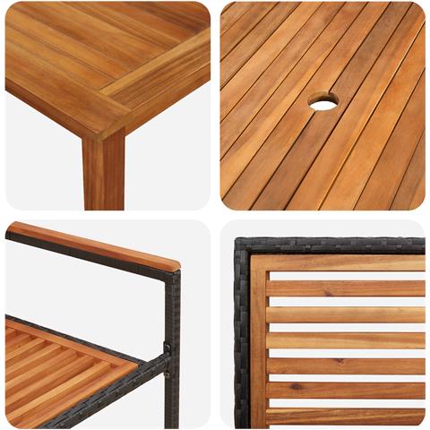 Set da Pranzo da Giardino 7 Pezzi in Polyrattan Nero Acacia, Sedie da Giardino Impilabili con Cuscini 2 pz in Polyrattan Nero - Foto 9