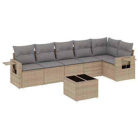Set Divani da Giardino 7 pz con Cuscini Beige in Polyrattan - Foto 1