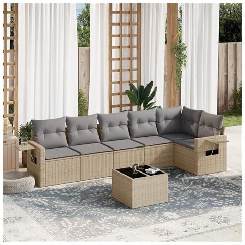 Set Divani da Giardino 7 pz con Cuscini Beige in Polyrattan - Foto 2