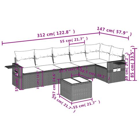 Set Divani da Giardino 7 pz con Cuscini Beige in Polyrattan - Foto 9