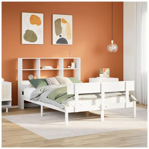 Letto Libreria senza Materasso Bianco 120x200 cm Legno di Pino - Foto 2