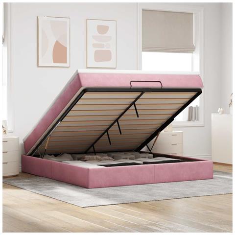 Struttura Letto Pouf con Materasso Rosa 160x200 cm in Velluto - Foto 2