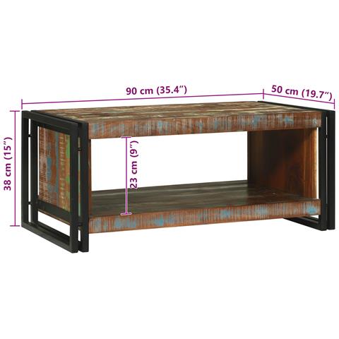 Tavolino da caffè 90x50x38 cm Legno Massello Recuperato - Foto 9