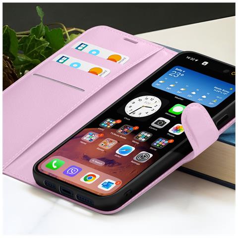 Custodia A Portafoglio Per Iphone 15 Pro Funzione Supporto E Linguetta Magnetica, Rosa - Foto 5
