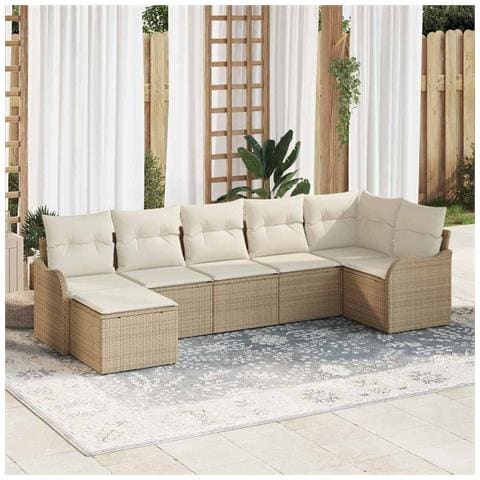Set Divano da Giardino 7 pcs Beige e bianco Poly Rattan - Foto 2