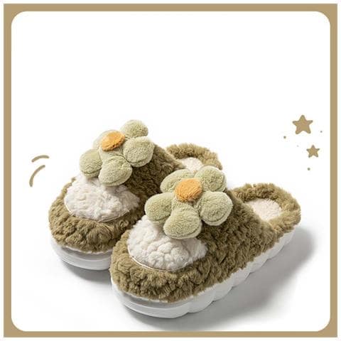 Pantofole Di Cotone Peluche Girasole - Calde, Con Suola Spessa E Antiscivolo Per Interni Per Autunno E Inverno Green 40 - Foto 1