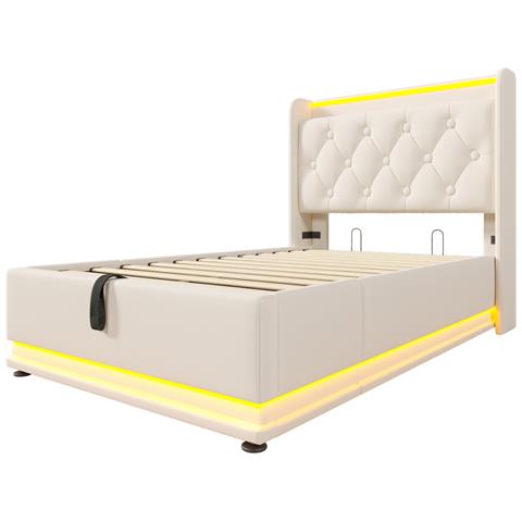 Letto Singolo Bianco Con Led A 360°, Testiera Imbottita E Usb - Foto 2