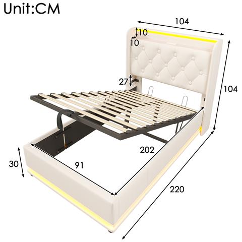 Letto Singolo Bianco Con Led A 360°, Testiera Imbottita E Usb - Foto 3