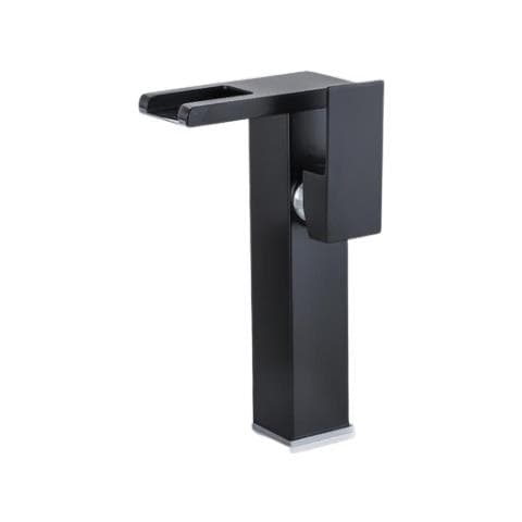 Rubinetto per lavabo da bagno, Blackswan, tipo M187, modello alto nero con bocca a cascata e LED, misura 24 cm - Foto 1