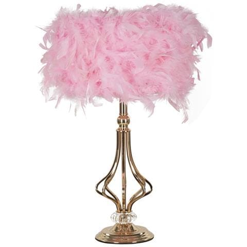 Lampada Da Tavolo Tarty Rosa In Metallo Con Paralume In Piume Rosa - Foto 1