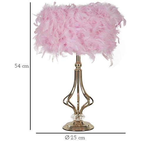Lampada Da Tavolo Tarty Rosa In Metallo Con Paralume In Piume Rosa - Foto 6