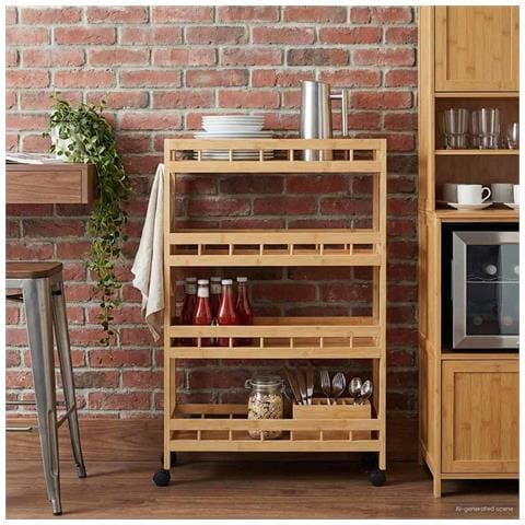Carrello da Cucina con Ruote Naturale 60 x 18 x 97 cm Bambù - Foto 2