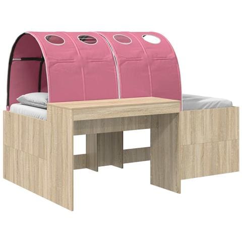 Letto alto per bambini con scrivania 3 pz Rovere Sonoma e Rosa - Foto 1