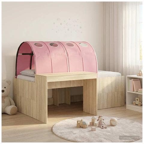 Letto alto per bambini con scrivania 3 pz Rovere Sonoma e Rosa - Foto 2
