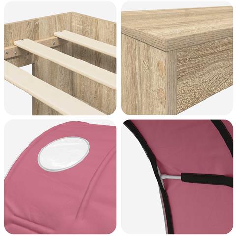 Letto alto per bambini con scrivania 3 pz Rovere Sonoma e Rosa - Foto 9