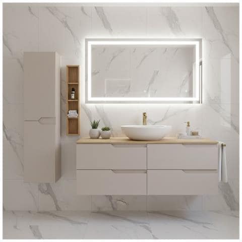 Mobile sottolavabo, Bianco, 160 cm, Con piano d'appoggio, 4 cassetti, Sospeso, Frontali in MDF, MODERNO - Foto 2