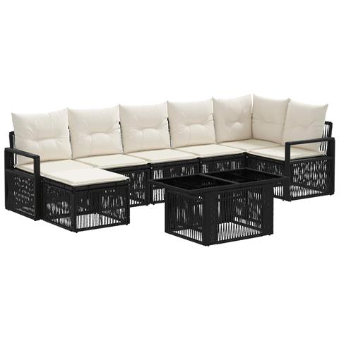 Set Divano da Giardino 8 pz Nero e Bianco Crema polyrattan - Foto 1