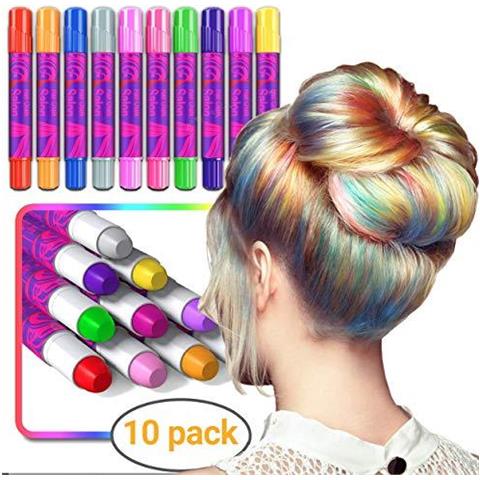 Desiderio Deluxe Gesso Dei Capelli Regalo Per Le Ragazze - 10 Temporary Non Tossico Facile Lavabile Hair Dye Colorato Metallizzato Penne Glitter - Giochi Grandi Compleanno Ragazze - Foto 2