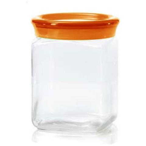 OMADA Square Barattolo Contenitore Quadrato Da 1 5 Lt In Vetro Con Tappo Arancio OMADA Square Barattolo Contenitore Quadrato Da 1 5 Lt In Vetro Con Tappo Arancio