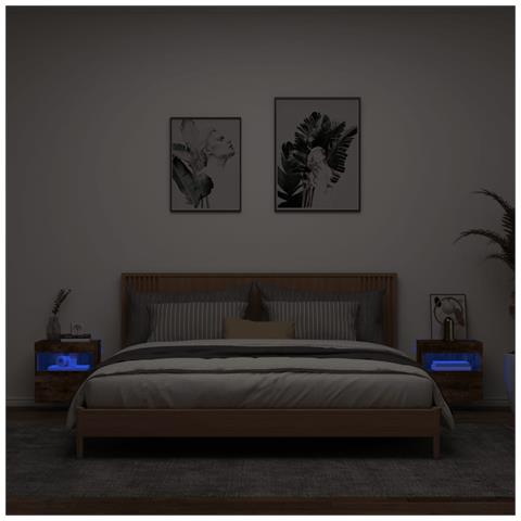 Mobili Tv A Parete Con Luci Led 2pz Rovere Fumo 40x30x40 Cm - Foto 3