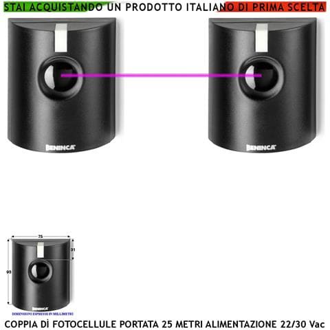 Coppia Fotocellula Di Sicurezza Cancello Elettrico Benincà Controllo Passaggio Portata 25 Metri Lineari Montaggio A Pa - Foto 1
