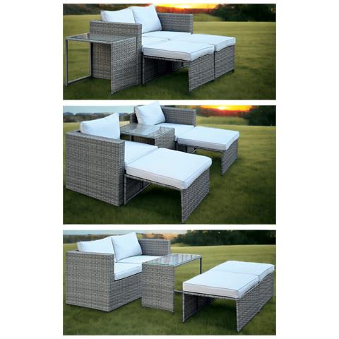 Salotto Divano Chaise Lounge Modulare Da Esterno In Alluminio E Rattan Con Cuscini Da Giardino Combo Grigio - Foto 1