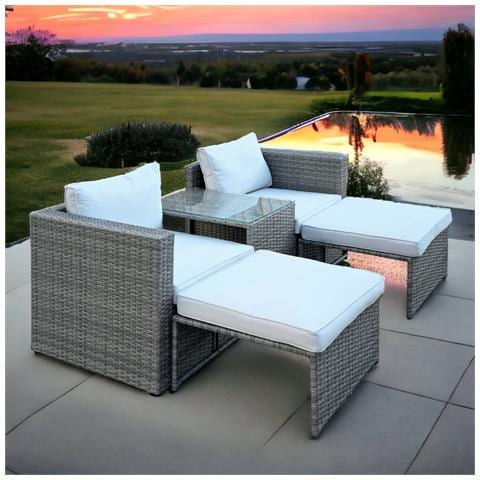 Salotto Divano Chaise Lounge Modulare Da Esterno In Alluminio E Rattan Con Cuscini Da Giardino Combo Grigio - Foto 2