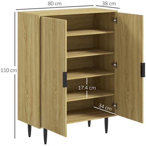 Scarpiera Salvaspazio Per 15 Paia Di Scarpe Con 4 Ripiani Regolabili, 80x38x110cm, Rovere - Foto 6