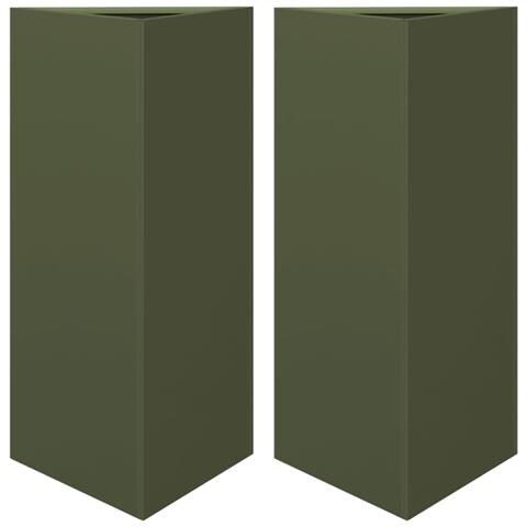 Fioriere 2 Pz Verde Oliva Triangolari 40x34,5x70 Cm In Acciaio - Foto 1