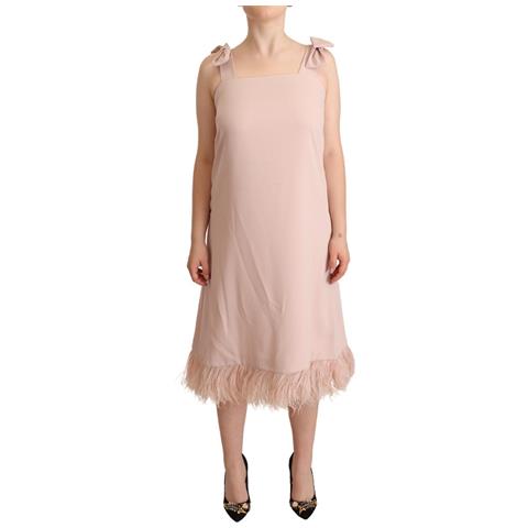 Abito Midi Trapezio Piume Senza Maniche Poliestere Rosa - It42-m - Foto 1