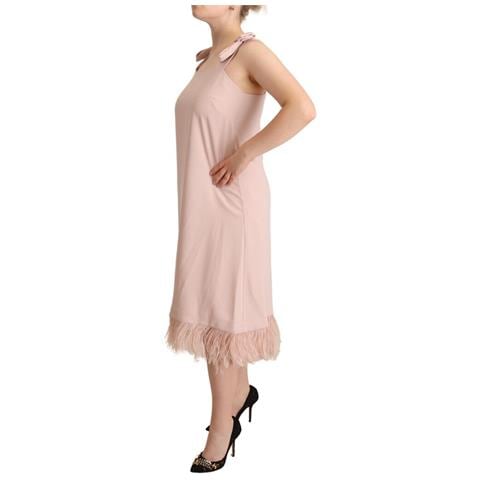 Abito Midi Trapezio Piume Senza Maniche Poliestere Rosa - It42-m - Foto 2
