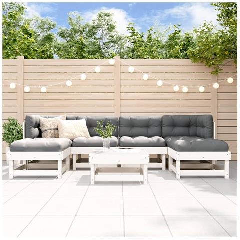 Set Salotto Da Giardino 7 Pz Bianco In Legno Massello Di Pino - Foto 1