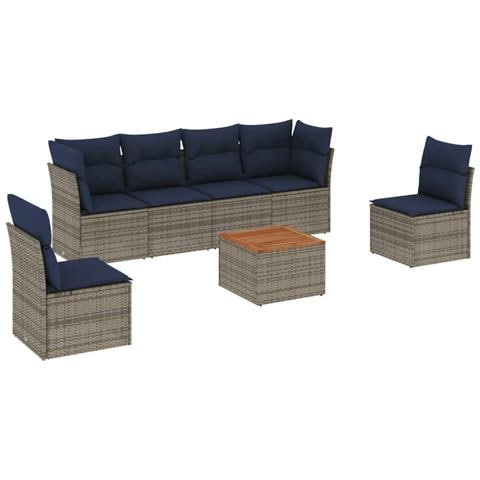 Set Divani Da Giardino 7 Pz Con Cuscini Grigio In Polyrattan - Foto 2