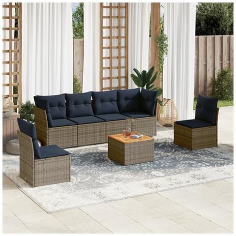 Set Divani Da Giardino 7 Pz Con Cuscini Grigio In Polyrattan - Foto 1