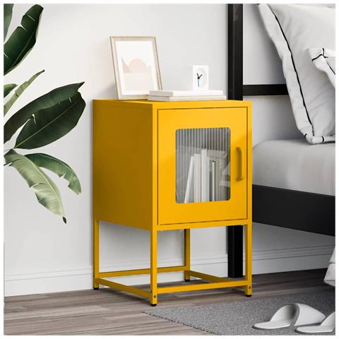 Comodino Giallo Senape 36x39x60,5 Cm Acciaio Laminato A Freddo - Foto 3
