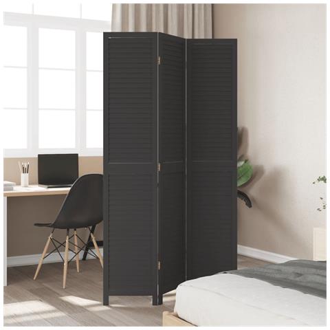 Divisorio Ambienti 3 Pannelli Nero Legno Massello Di Paulownia - Foto 3