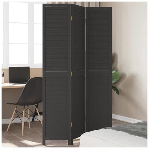 Divisorio Ambienti 3 Pannelli Nero Legno Massello Di Paulownia - Foto 1