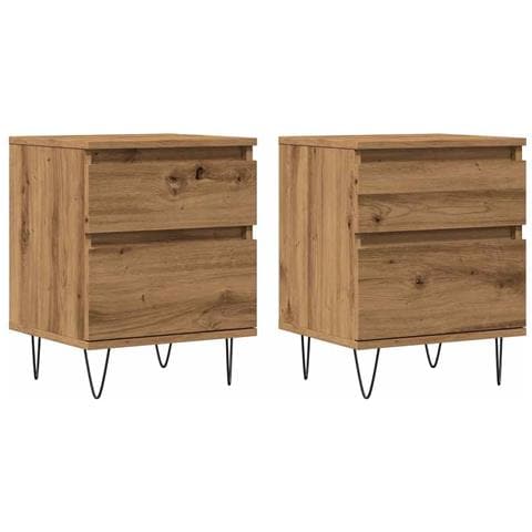 Comodini 2pz Rovere Artigianale 40x35x50 Cm Legno Multistrato - Foto 2