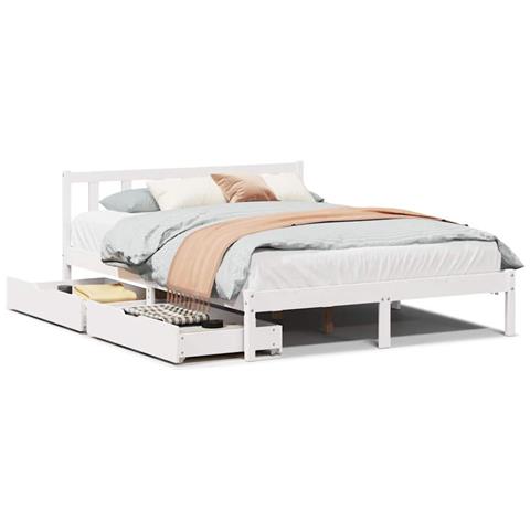 Letto senza Materasso Bianco 150x200 cm Legno Massello di Pino - Foto 1