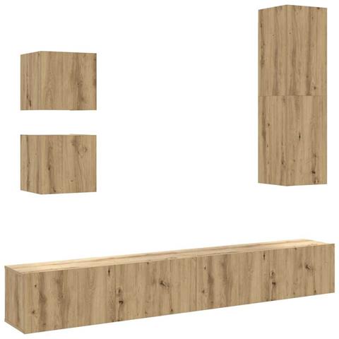 Set Mobile Tv 5 Pz Montato A Parete Rovere In Legno Multistrato - Foto 2