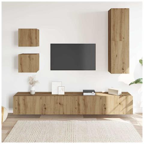 Set Mobile Tv 5 Pz Montato A Parete Rovere In Legno Multistrato - Foto 3